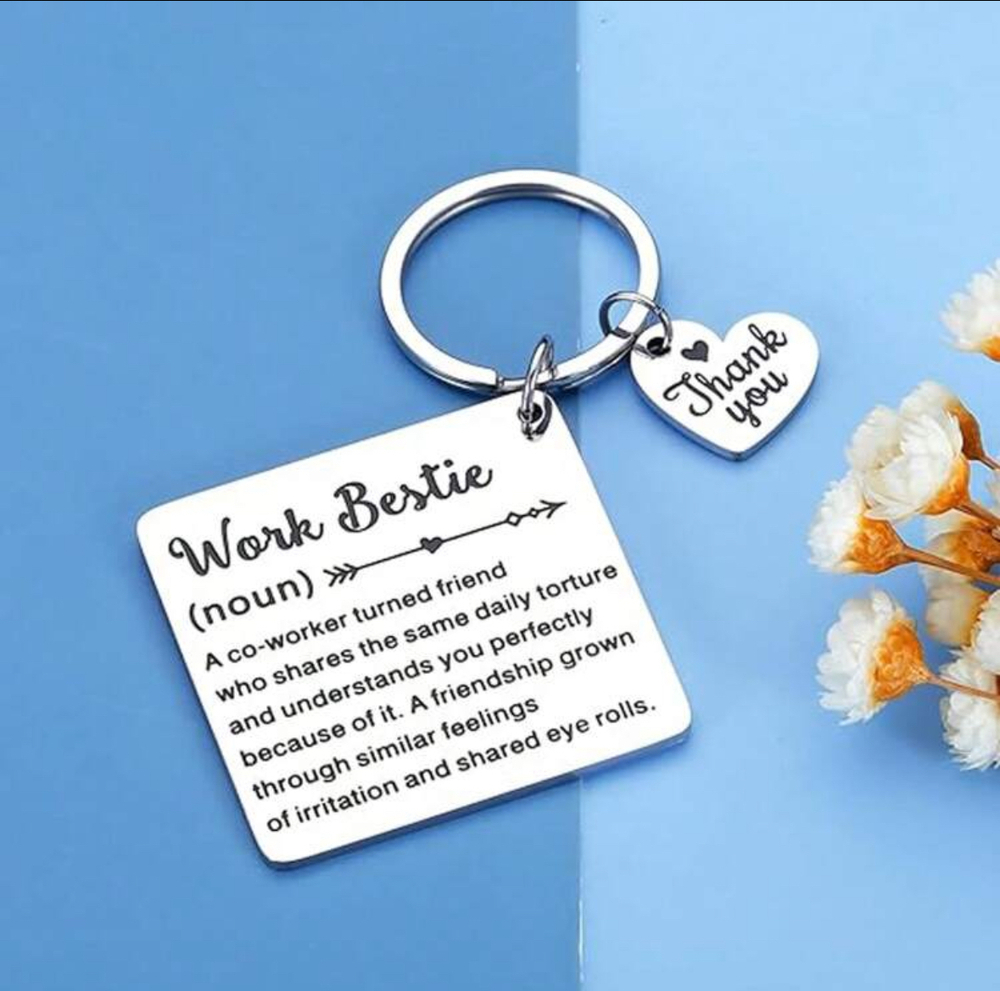 3/$25 Work Bestie Noun A Co-Worker Turned Friend Stainless Steel Keychain NEW